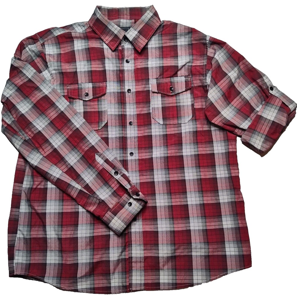 SWISS CROSS Men XL Red Plaid Cotton Blend Button‎ Up Long Sleeve Shirt EUC